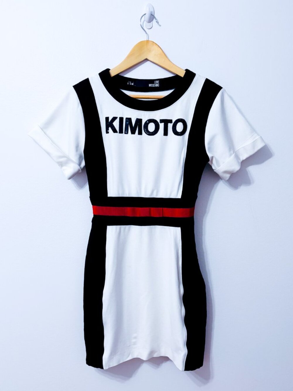 LOVE MOSCHINO Black White Colorblock Sequin Mini Dress Size 40 IT